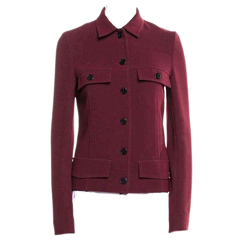 Victoria Beckham VB Utility Military Jacket Burgundy Wine Size 6 Designer Rare